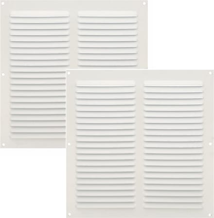 AMIG Ventilatierooster/muurrooster - 2x - 250 x 250 mm - aluminium - wit - schoepenrooster