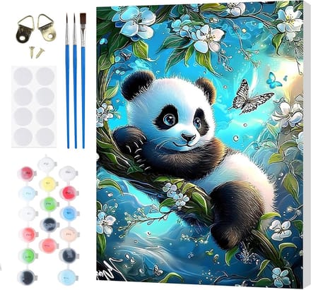 Panda Verf op Nummers - Knutselpakket Schilderen - Ontspanning Creativiteit - Met Houten Frame - 20x30 cm