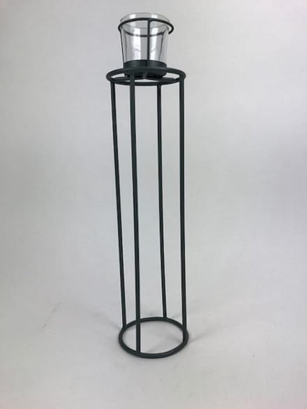 T.Light Holder 10x10x35 cm Clear Glass Blue Grey