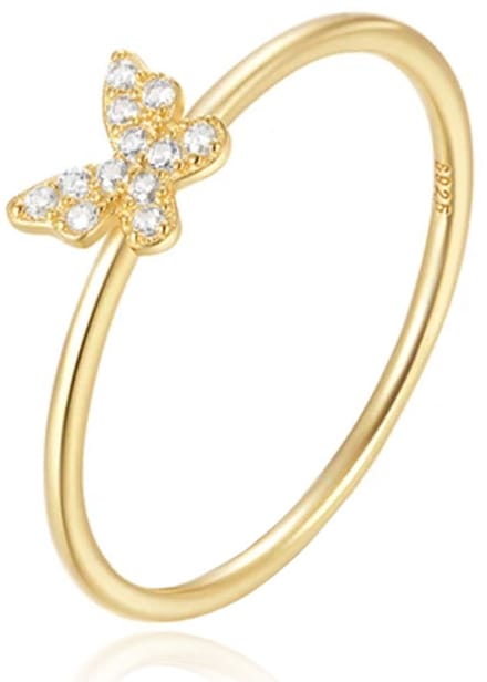 Elenza Thin .925 Zilveren Ring met Klein Bloemmotief en Gouden Plating – 1mm-16mm