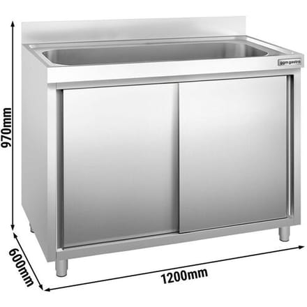 GGM Gastro Spoelkast PREMIUM - RVS - 1200x600mm - met 1 spoelbak - met achteropstand - met schuifdeuren zilver