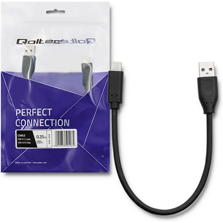Qoltec USB 3.1 Type C-kabel mannelijk |   USB 2.0 A mannelijk |   0,25m