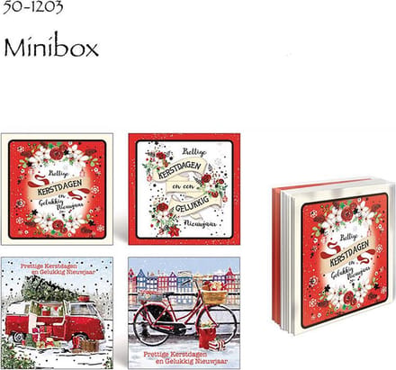 50 Luxe dubbele Kerstkaarten - 2 x 25 st - Folie - 4 motieven -  Witte envelop - 10 x 10 cm