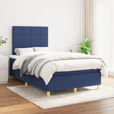 vidaXL - Boxspring - met - matras - stof - blauw - 120x200 - cm