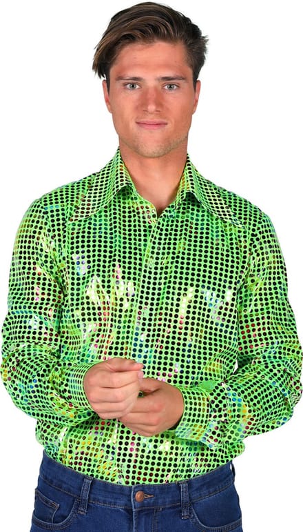 Overhemd Disco - Heren Blouse - Disco 80/90 - Hippie - Carnaval - Verkleedkleding - Groen - Maat M