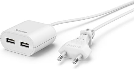 Hama USB-netadapter met 1,9 m lange kabel 2,4 A, 2x USB-A, wit