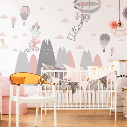 Kinderstickers met Scandinavische bergen en grappige dieren, 50 x 75 cm