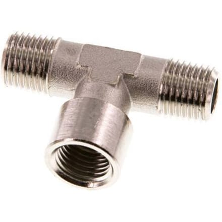 T-Koppeling G1/4'' Buitendraad X Binnendraad Vernikkeld Messing 16bar [2 Stuks]
