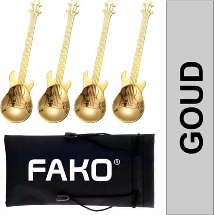 4x Theelepel / Koffielepel Gitaar - Goud - 4 Stuks