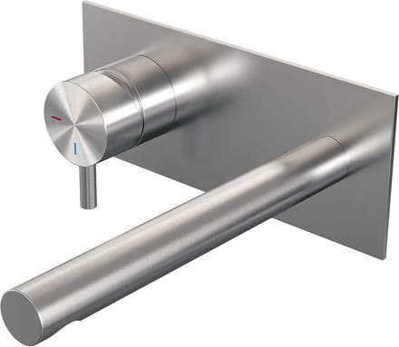 Brauer Brushed Edition inbouw wastafelmengkraan met rechte uitloop en afdekplaat model B2 RVS geborsteld PVD