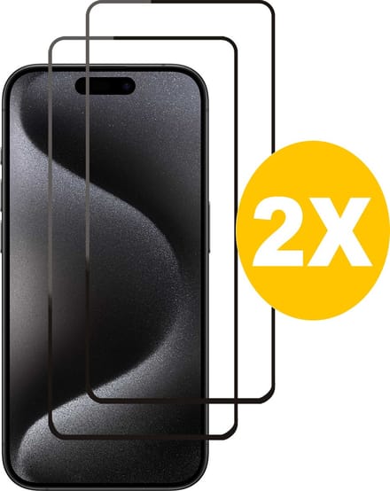 Full Cover Screenprotector Geschikt voor 15 Pro Max Zwart 2pack | Volledige Beschermglas Tempered Glass | Screenprotector Geschikt voor 15 Pro Max 6.7 Screenprotector