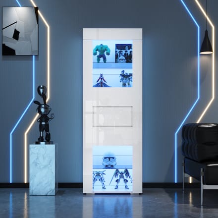 Clruro Vitrinekast - 60 x 40 x 170 cm - met LED en app-bediening - MDF + Gehard glas + Acryl - Wit
