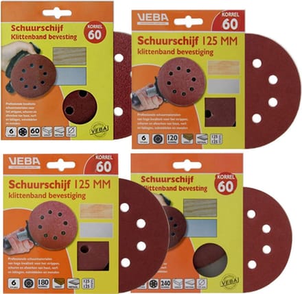 4 x6 P60 Schuurschijf klittenband set 4-delig - Ø125 mm