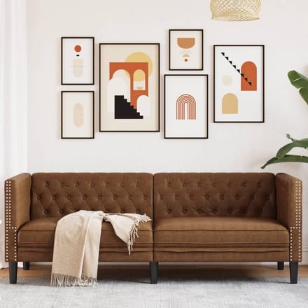 vidaXL - Driezitsbank - Chesterfield-stijl - kunstsuède - bruin