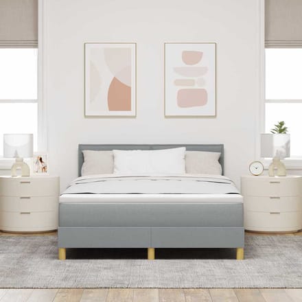 vidaXL - Boxspring - bed - met - kussen - Lichtgrijs - 140 - x - 200 - cm - Stof