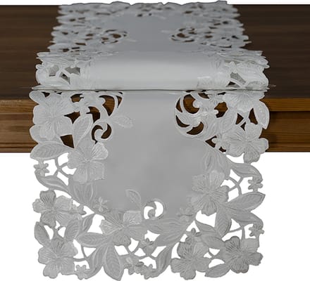 Tafelloper -Champagne met geborduurde bloemen - 40 x 140 cm