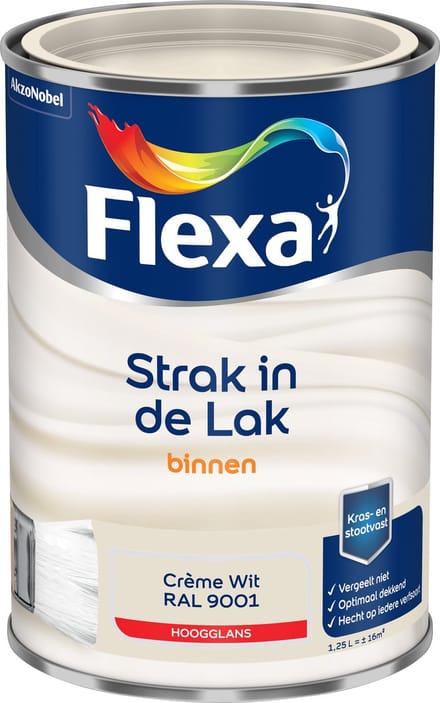 Flexa - Strak In De Lak Binnenlak Hoogglans - Crème Wit / Ral 9001 - 1,25 L
