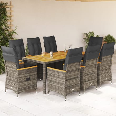 vidaXL - 9-delige - Tuinset - met - kussens - poly - rattan - grijs
