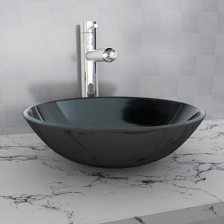 vidaXL - Wasbak - gehard - glas - 42 - cm - zwart