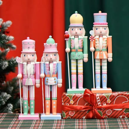 Kerstdecoratie Nutcracker / Notenkraker 30 cm pastelkleuren Set van 4