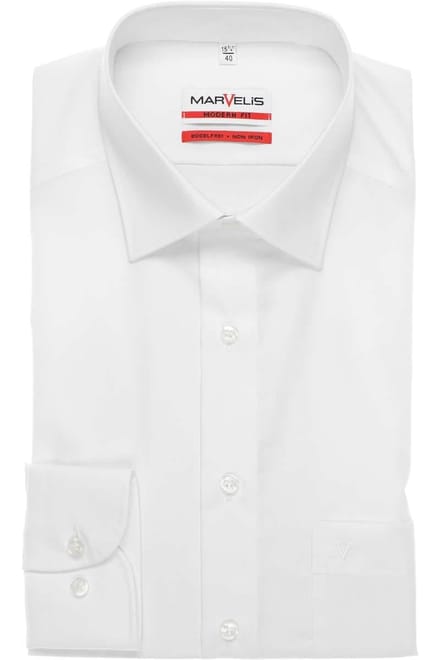 MARVELIS modern fit overhemd - wit - Strijkvrij - Boordmaat: 46