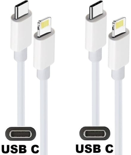 2 stuks OneOne USB C naar Lightning kabel. 1,0m witte laadkabel. Oplaadkabel past op Apple iPhone 13 Mini, iPhone 13 Pro, iPhone 13 Pro Max, iPhone 14, iPhone 14 Plus, iPhone 14 Pro, iPhone 14 Pro Max