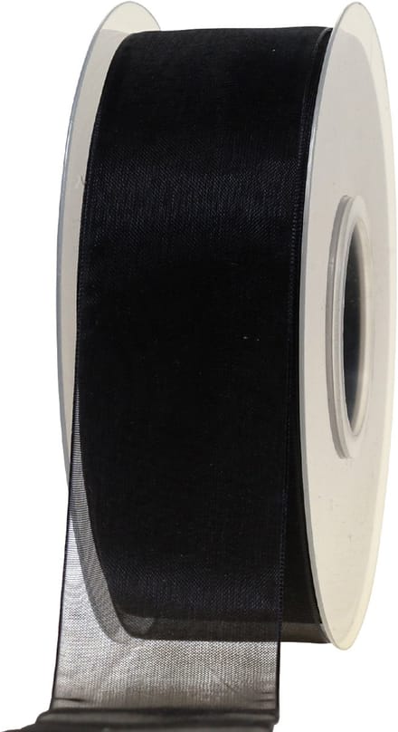 Organza rouwlint met zelfkant zwart 40mm 50m