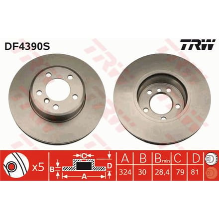 Remschijf TRW LUC DF4390S voorkant, geventileerd, sterk gecarboniseerd, 1 Stuk