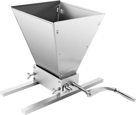 Graanmolen - Moutmolen Voedermolen - Bier Brouwen - Verstelbare Rollen - 4 Liter Trechter - Zilver