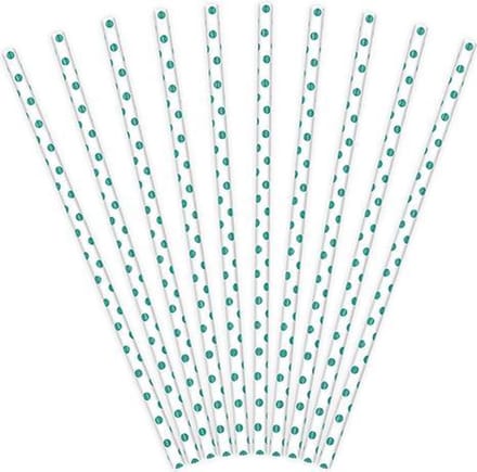 PartyDeco - Rietjes Polka Dots Wit/Mint (10 stuks)