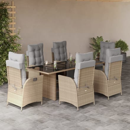 vidaXL - 7-delige - Tuinset - met - kussens - poly - rattan - gemengd - beige