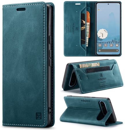 Luxe Flip Case met RFID Bescherming Kaarthouder en Magneetsluiting voor Google Pixel 10/ 10 Pro _ Blauw