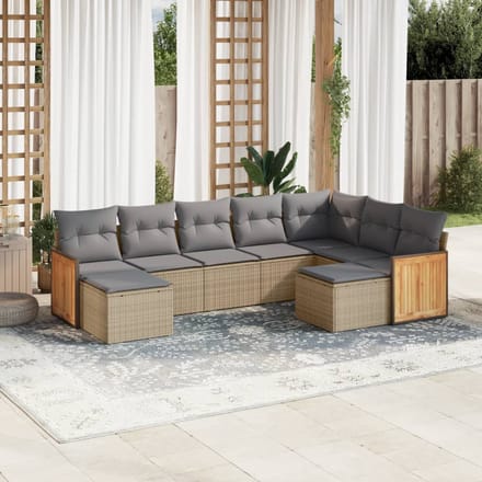 vidaXL - 9-delige - Loungeset - met - kussens - poly - rattan - beige