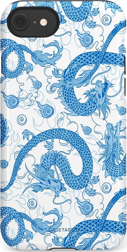 Casetastic hoesje geschikt voor Apple iPhone SE / Apple iPhone 7 / Apple iPhone 8 - Dubbellaagse bescherming - Drakengloed - Fashion Case - Lichtblauw Wit Lichtgrijs