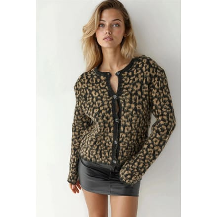 Relaxed Fit Luipaardprint Gebreide Cardigan