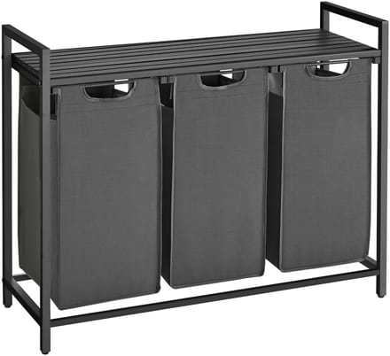 Wasmanden met plank Polly | Drie compartimenten | 92,5 x 33 x 72 cm | Grijs