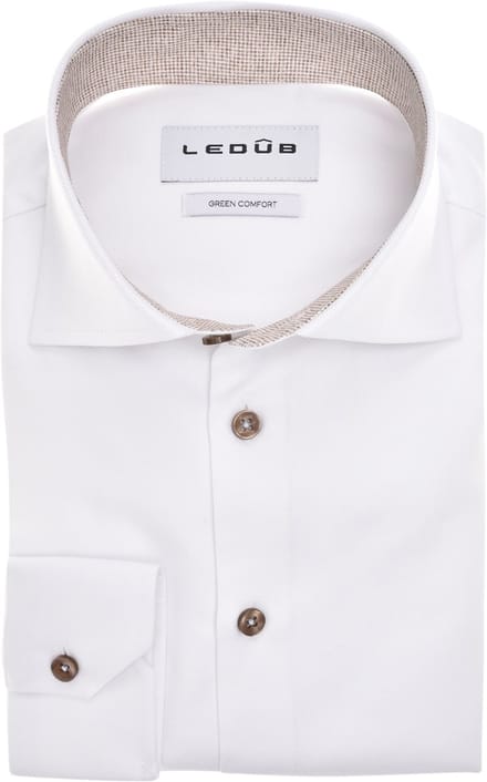 Ledub modern fit overhemd - twill - wit - Strijkvriendelijk - Boordmaat: 52