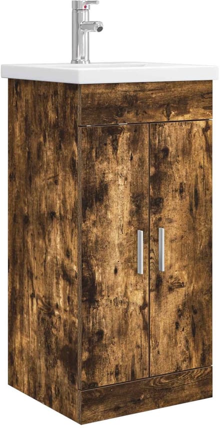 vidaXL - Badkamer - Vanity - met - Wastafel - Gerookt - eiken - 42 - x - 40 - x - 84,5 - cm