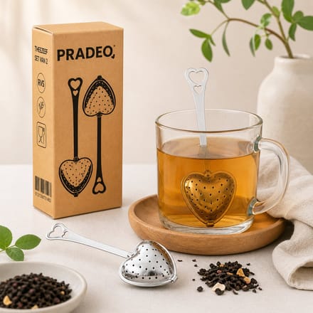 Pradeo - Set Van 2 Stuks - Thee Infuser - Theezeef - Hartje - Thee-ei - Zeef - Voor Verse Kruiden - Tea - RVS