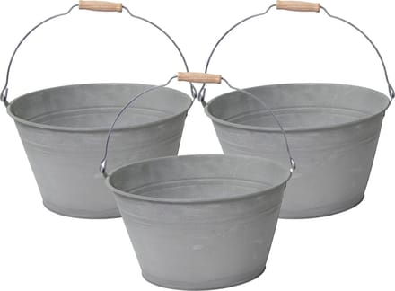Mega Collections Emmer/plantenpot/bloempot - 1x - zink - grijs - D23 x H12 cm