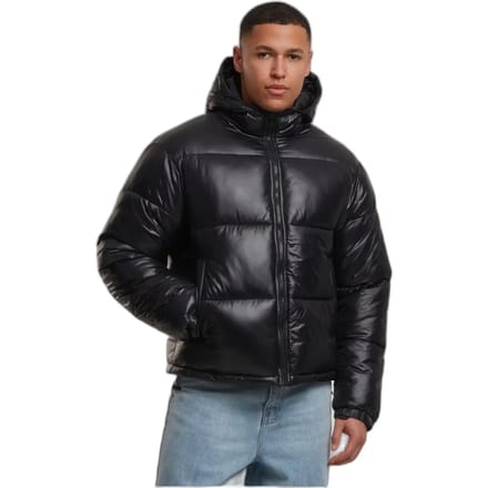 Urban Classics - Shiny With Hood Gewatteerd jack - M - Zwart