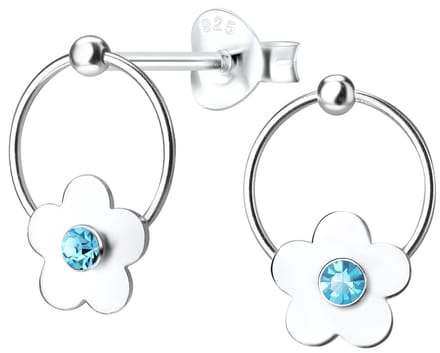 Joy|S - Zilveren bloem oorbellen - cirkel - kristal blauw