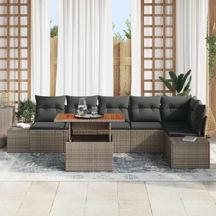 vidaXL Tuin Eettafel Set met kussen 7 pcs Grijs en Bruin