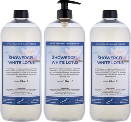 Douchegel White Lotus 1 liter - set van 3 stuks - met gratis pomp - showergel