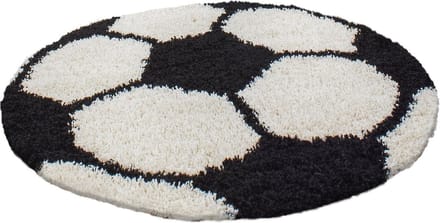 Vloerkleed kinderkamer - Voetbal - zwart, wit - rond 120 cm