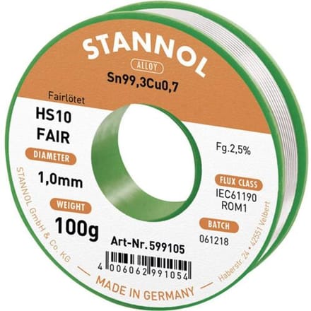 Stannol HS10-Fair Soldeertin Spoel Sn99,3Cu0,7 ROM1 100 g 1 mm