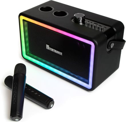 Draagbare Karaoke Machine met Draadloze Microfoons en Kleurrijke Lichten