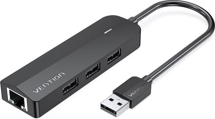 Vention 3-Port USB 2.0 Hub with 100M Ethernet Adapter 0.15M Black USB hub - 5 - USB 2.0 - Zwart