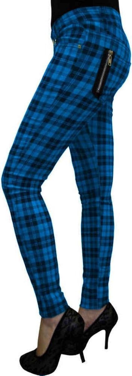 Banned - CHECK Skinny fit broek - S - Blauw