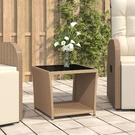 vidaXL - Salontafel - met - glazen - blad - poly - rattan - en - gehard - glas - beige